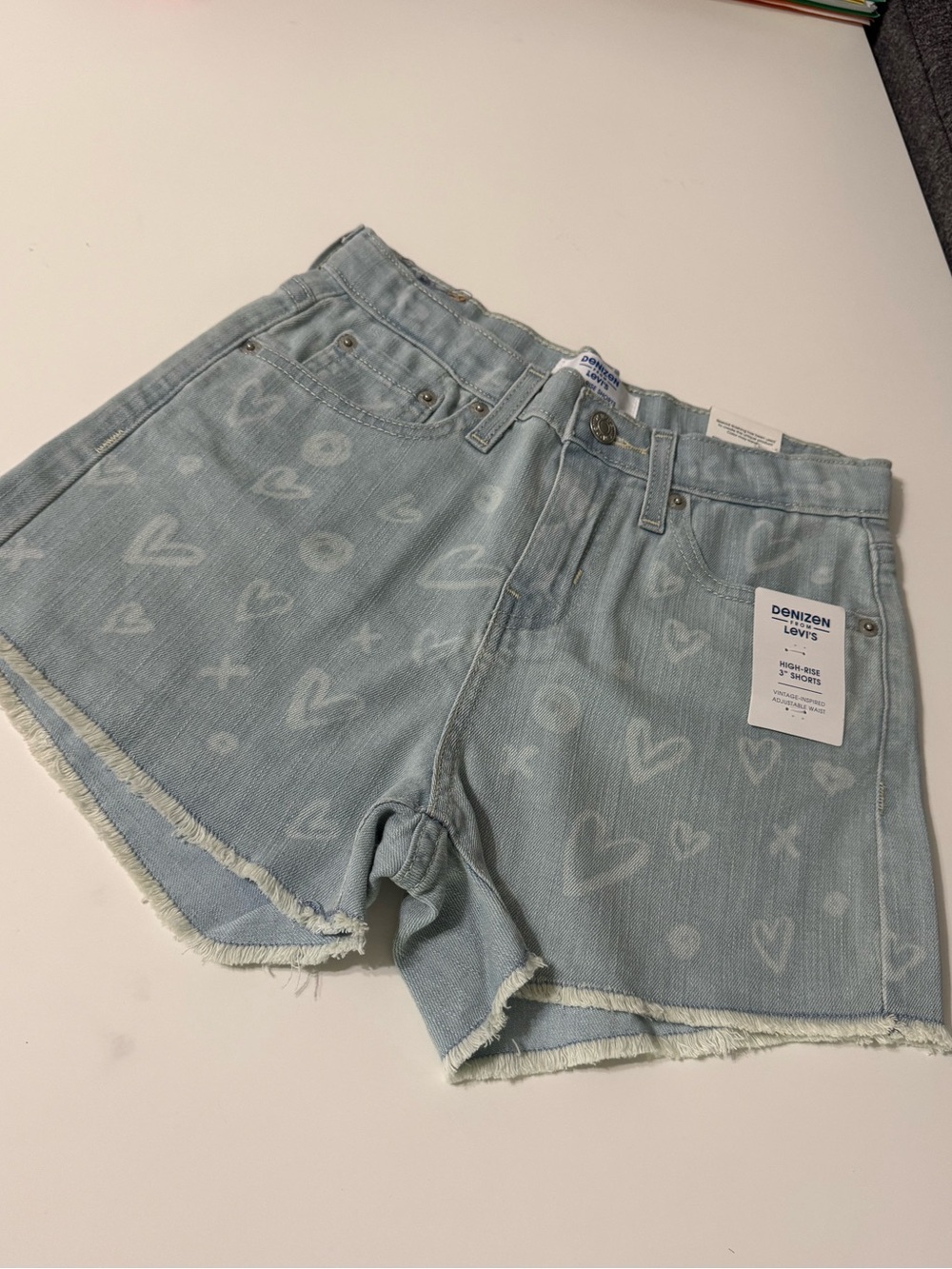 Levi's Light Blue Heart-Print Denim Shorts